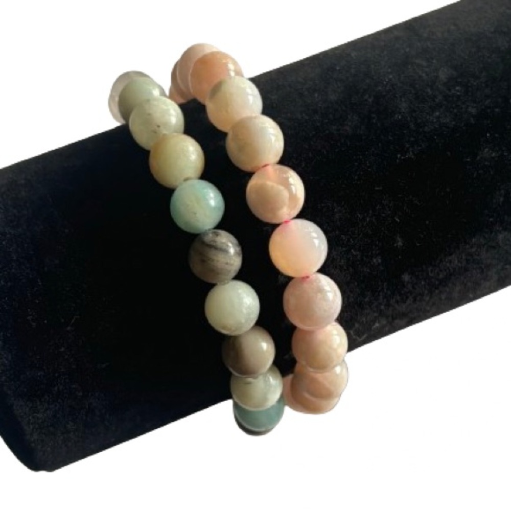 NWT 8mm Flower Agate Amazonite Rose Quartz Beaded Stretch Bracelets